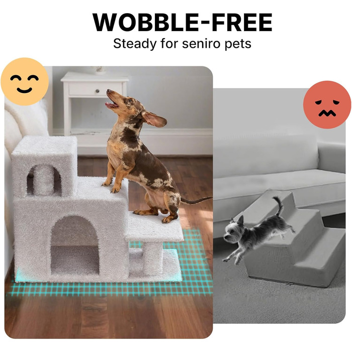 Сходинки для собак Veehoo: 3 сходинки, ліжко, печеринка, для старих котів та собак, до 45 кг, сірий, 67x34x52 см