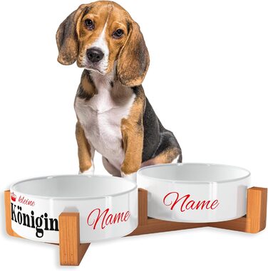 Персоналізована миска для собак OWLBOOK з ім'ям - подвійна керамічна миска з бамбуковим каркасом, 300 мл