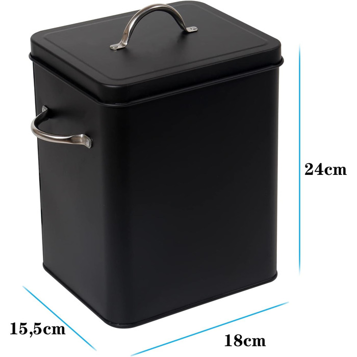 Контейнер для порошку Theo&Cleo 6.5L, металева коробка для порошку, корму для собак/кішок, кавових зерен (колір: вугілля)