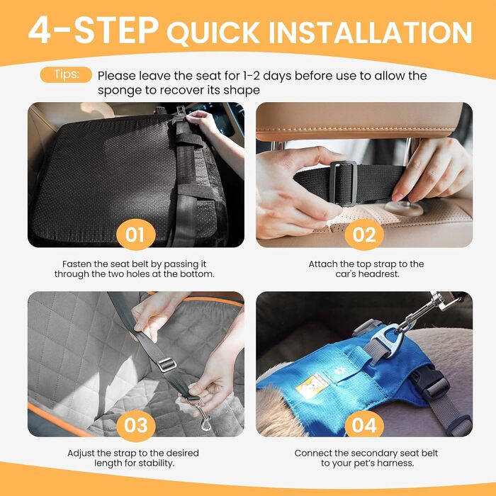Автокрісло для собак маленьких порід з водонепроникною підстилкою, Memory Foam, до 13,6 кг, з кишенями, антиковзаюче, для переднього та заднього сидіння