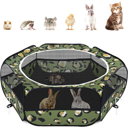 Pawaboo Freigehege для дрібних тварин: вольєр для кроликів, котів, цуценят, хом'яків, з водонепроникним дном та сіткою, Leopard