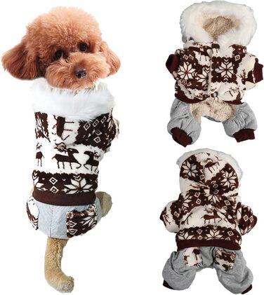 Теплий зимовий костюм для собак з капюшоном, пухнастий, з оленем Snowflake, для маленьких та середніх собак - м'який та зручний, ідеальний для зими та святкових подій