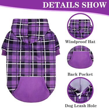 Пуловер з капюшоном для собак ExPawlorer у британському стилі з візерунком, теплий одяг для собак з отвором для повідка, підійде для собак різних порід (Пітбуль), зимовий одяг для цуценят, дівчаток та хлопчиків, котів, рожевий (XX-Large, фіолетовий)