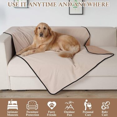 Водонепроникний коврик для собак PETTOM 152x127 см, м'який коврик для великих та маленьких собак, захисний коврик для дивана, ліжка, автокрісла, меблів - прання до 30°C (L, пісочний)