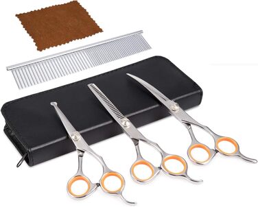 Набір професійних ножиць для грумінгу собак AEXYA Premium Lady 3SR, нержавіюча сталь, прямі та вигнуті леза для собак та котів