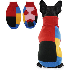 Вовняний пуловер для собак Hjumarayan, вінтажний стиль, отвір для повідка, блоковий колір, пуловер з коміром-стійкою для маленьких собак, теплий, червоний S