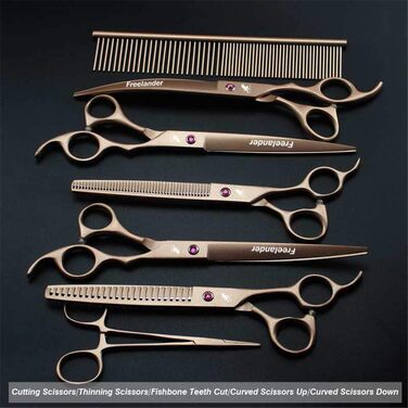 Набір професійних ножиць для грумінгу собак LIUSU, 7 шт., висока якість, 8 дюймів, Tyrant Gold