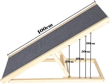 Рампа для собак Hunderampe: складана дерев'яна, 4 секції, регульована висота 30-60 см, для малих та великих собак, для ліжка, дивану, авто. Розмір 100x40x30/40/50/60 см. Антиковзаюча поверхня.