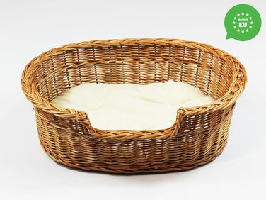 Плетене ліжко для собак та котів з лози, 43x28x10/14 см, з подушкою (47x32x15 см)