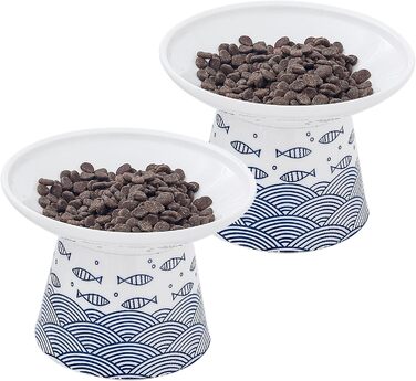 Набори мисок для котів OMAYKEY, 2 шт., кераміка, широкі, підняті, для корму та води, блакитні