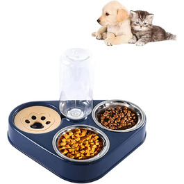 Миска для кота з нержавіючої сталі 3-в-1 з автоматичним дозатором води, подвійна миска для котів та собак маленьких та середніх порід (Блакитна)