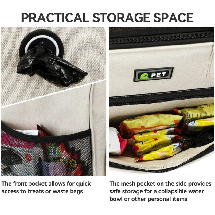 Сумка для собак та котів KZARYVEXIS, легка та дихаюча, з Oxford тканини, з карабіном, для подорожей та прогулянок (Бежева)