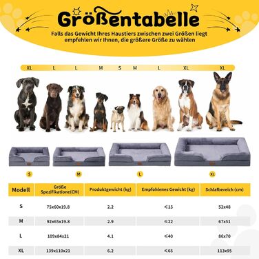 Ортопедичне ліжко для собак середніх та великих порід, 109x84x21 см, з високощільним губчатим наповнювачем, знімний водонепроникний чохол, зручне, антиковзаюче (Темно-сірий, S)