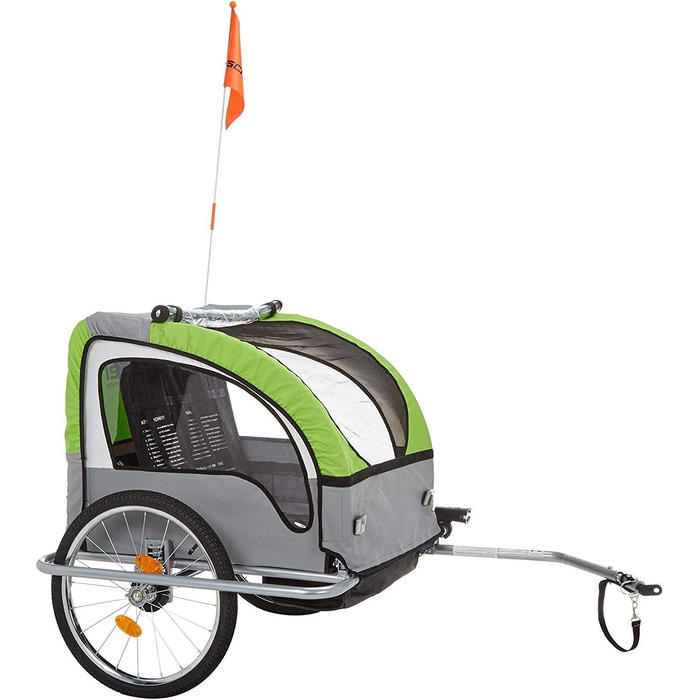 Дитячий велопричіп Fischer Komfort з підвіскою, сертифікований TüV/GS, зелений/антрацитовий, для 2 дітей