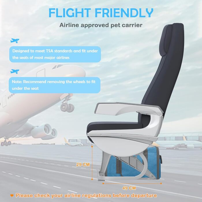 Переноска для тварин ALLSOPETS з колесами для котів та собак, блакитна