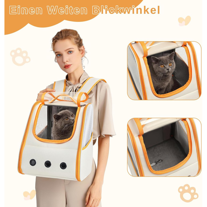 Рюкзак для кота/собаки Dogat, складаний, для перевезення тварин, помаранчевий+білий