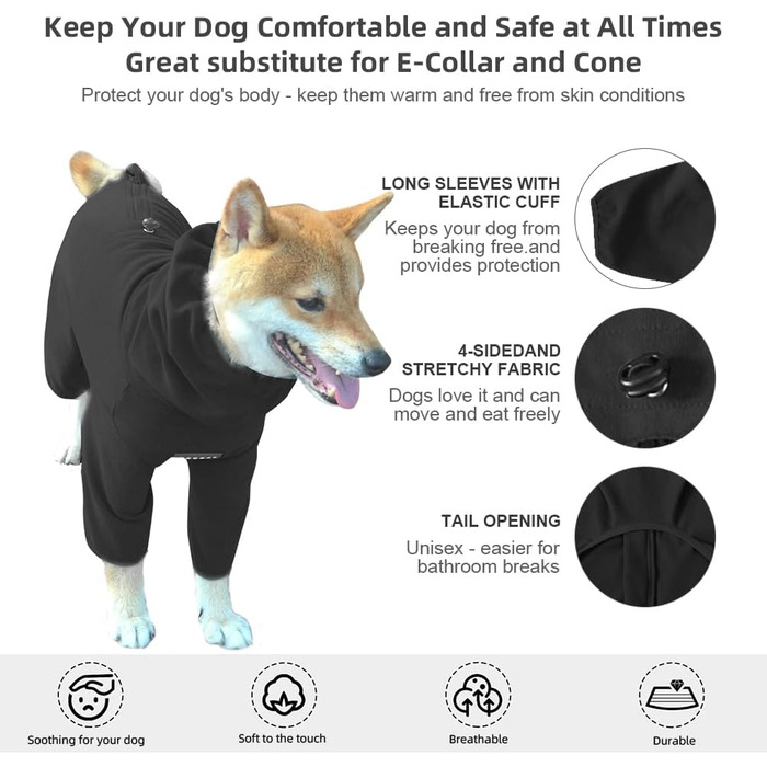 Піжама для собак великих і середніх порід, еластична, для дорослих, чорна (2XL)