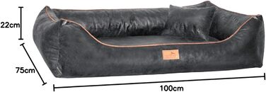 Ортопедичне ліжко для собак Tierlando® Alberto у вінтажному стилі, знімний велюровий чохол, 120x85 см, графіт