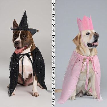 Костюм відьми на Хелловін для котів та собак, комплект з 4 частин: шапка, накидка, корона та аксесуари