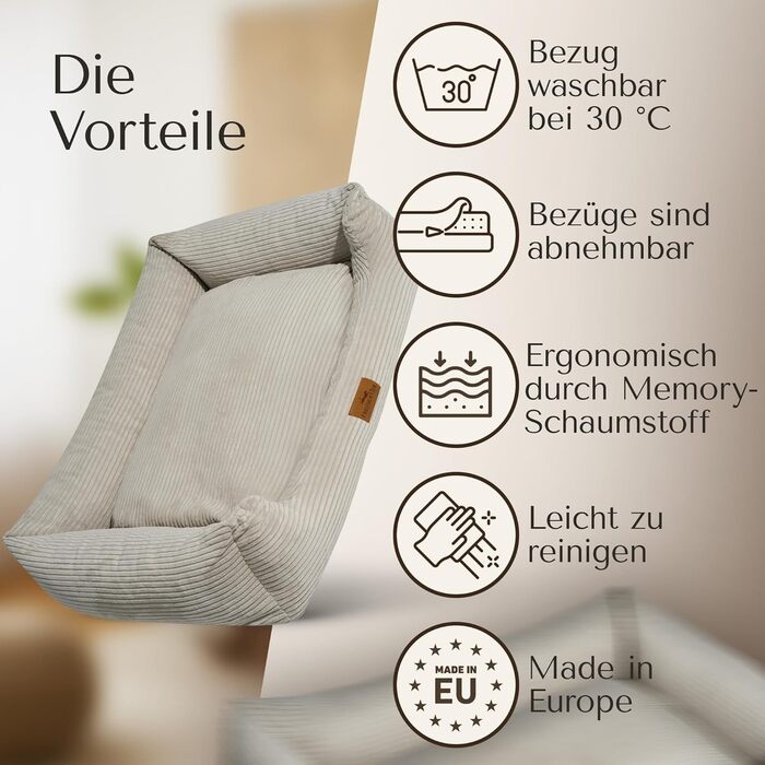 Ортопедичне ліжко для собак Freudentier з корду - миється - знімний лежак - сертифікат Oeko® TEX - ручної роботи в Європі - для маленьких, середніх та великих собак (L) (Кремовий, XXL (120x82cm))