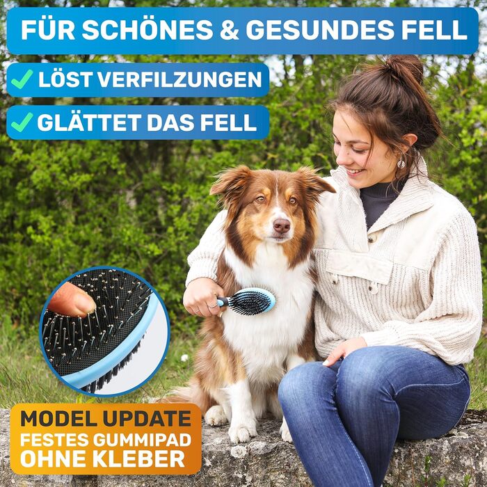 Щітка для собак BluePet 2в1 для довгої та короткої шерсті, для цуценят та котів. Розчісування, вирівнювання, вибирання. Універсальна щітка-щітка (Блакитна, S-M)