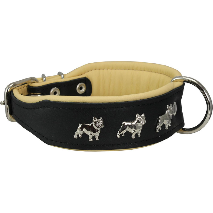 Шкіряний нашийник для собак Dogs My Love, м'який, з підкладкою, 33-39 см, 4,4 см, чорний/бежевий