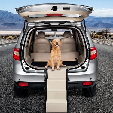 Сходинки для собак - 4 сходинки, портативна рамка для собак у машину, диван або ліжко, антиковзаюча, вантажопідйомність до 75 кг (Бежевий)