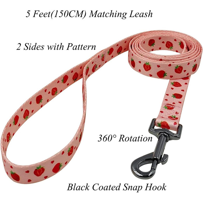 Нашийник та поводок для собак Olahibi Kombi-et, леопардовий принт, поліестер, 150 см, повід з панде, для маленьких собак (колір коричневий леопард), нашийник (M, набір сердечок та полуничок)