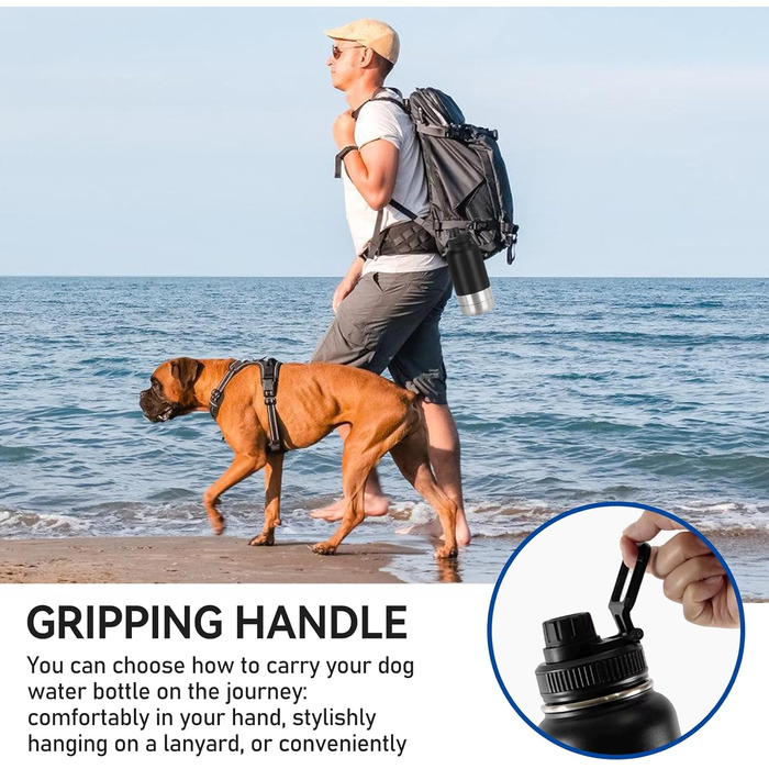 Водяна пляшка для собак на 950 мл з мискою – ізольована сталева пляшка для води, портативна, BPA-free, для подорожей та прогулянок (чорний, L)