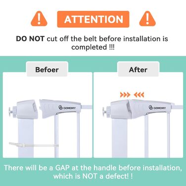 Захист для дверей COMOMY з дверцятами для котів, 75-103 см. Захист для собак та котів без свердління, автоматичне закриття, розширюваний, білий