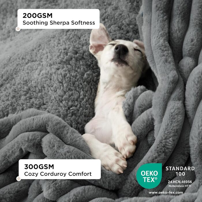 Водонепроникний коврик для собак BEDSURE - 127 x 152 см, миючий, для великих собак, м'який та пухнастий, захисний, сірий XL (127x152 см)