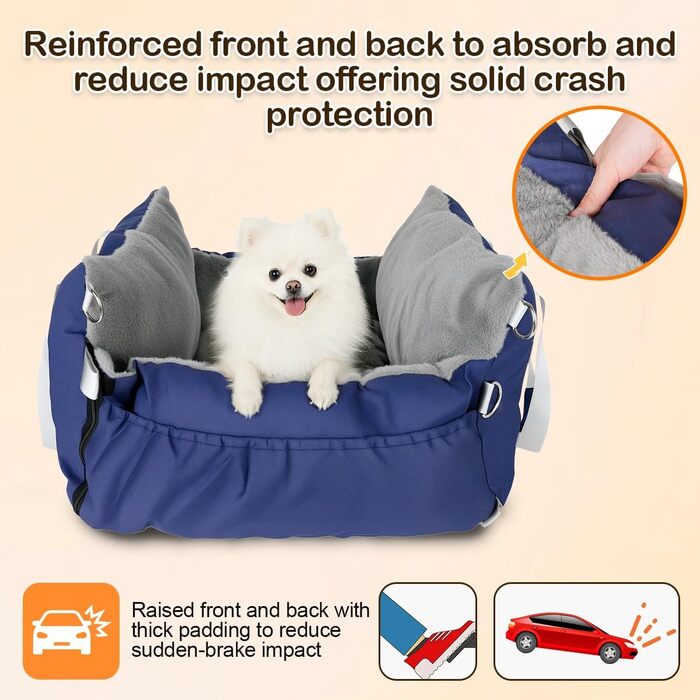 Автомобільний лежак для собак 3-в-1 - переносна ліжко для маленьких собак, з м'яким килимком, для переднього або заднього сидіння, внутрішнє та зовнішнє використання (04-Блакитний)