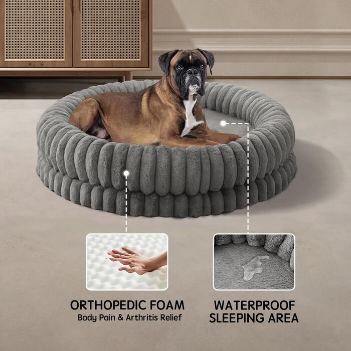 Кругле ортопедичне ліжко для собак BALANCE, сірого кольору, для маленьких собак, кошенят та цуценят, з неслизьким дном