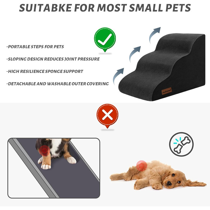 Сходинка для собак та котів Stufige – 3 сходинки, чорна, 45 см заввишки, для ліжок та диванів
