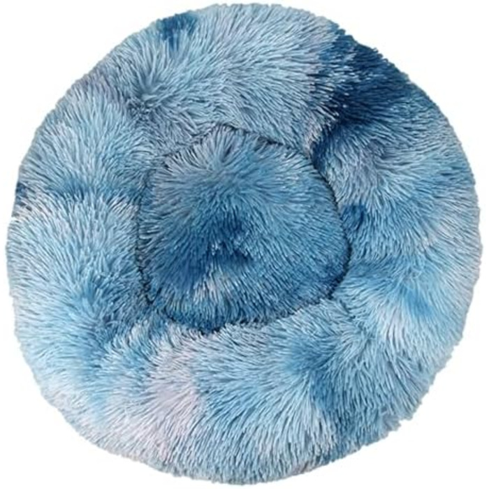 Кругле ліжко для собак та котів, м'яке гніздо-подушка для великих і маленьких собак, котів та тварин, діаметр 110 см, блакитний колір Tie-Dye, можна прати