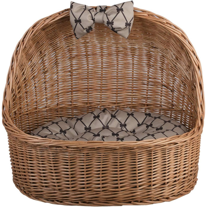 Кремова плетена хата для тварин e-wicker24 з лози з подушкою, кошик для котів і собак