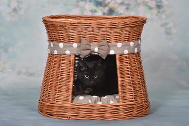 Кішка Будка Кругла Натурального Кольору: Двоярусний Корзинка для Кішки з Велюровою Подушкою, Корзинка з Плетеної Вельветової Лози, Кішка-Тур, Меджовтий Колір