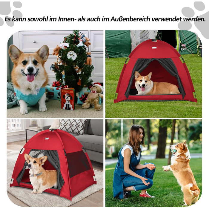 Зручне ліжко-будинок для собак та котів Babyezz, Tipi, червоний, L