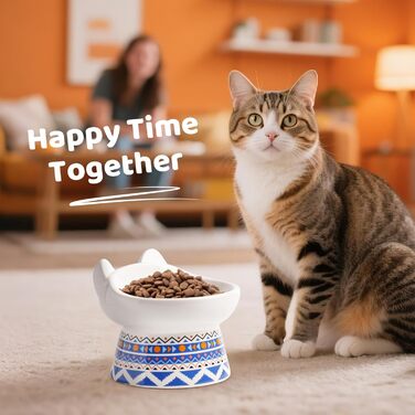 Котло propositions для котів TIGOADT: керамічна годівниця з підставкою, широка та нахилена, проти блювоти, для кошенят та дорослих котів (блакитно-білий візерунок, візерунок Бохо)