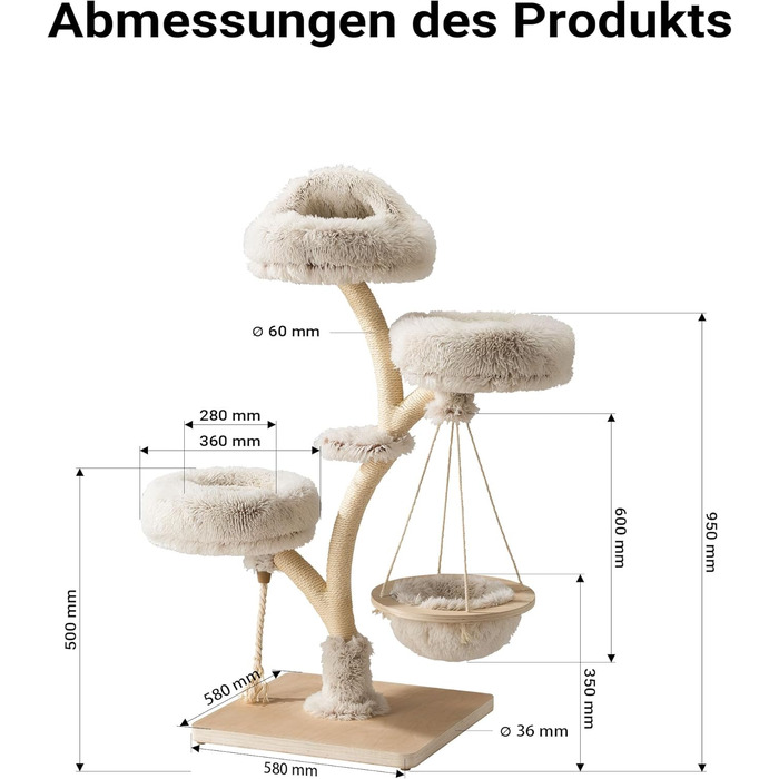 Кігтеточка для котів Fudajo Designer у вигляді дерева, 130 см, з плюшем та сизалем, з гамаком, для лазіння та відпочинку