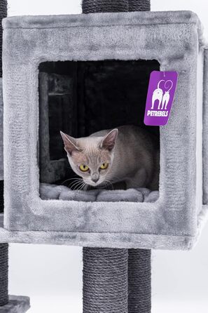 Дизайнерський котячий дряпак Petrebels Cleopatra 134 см, преміум-якість, сіра XL лежанка, котяча хатка, стовпи Ø9 см
