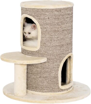 Кігтеточка PawHut для котів, 61 см, кігтеточний тунель з 2 печерами, стрибкова платформа, кігтеточний комплекс з сизалю та плюшу, для маленьких котів, бежевий
