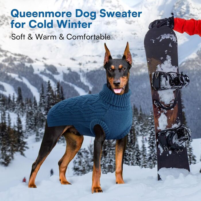 Пуловер для собак Queenmore Dackel, в'язаний водолазка для собак, підходить для Джек Рассел, Бульдог, Коргі, Французький Бульдог, Мопс (Синій, M)
