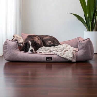 Ортопедичне собаче ліжко Tierlando® Goofy Couture з захистом для матраца, знімний чохол з меблевої тканини, для собак середніх та великих порід, 90x75 см, колір: пудрово-рожевий