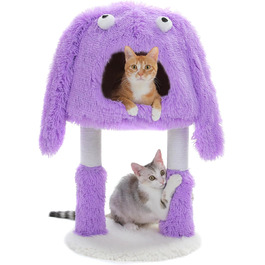 Будиночок для котів PETEPELA Monster-Stil з когтеточкою, 2-в-1: тепла котяча хатинка та ігровий комплекс, затишний знімний лежак, кошик для котів у приміщеннях, фіолетовий