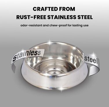 ICONIC PET Миска для собак та котів 900 мл з нержавіючої сталі, антиковзаюча, безшумна, для 4 чашок, з унікальним дизайном та гумовим дном (16 oz)