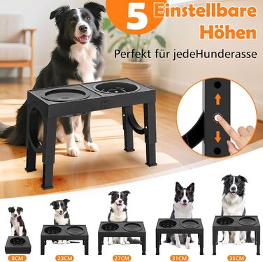 Набір мисок для собак X-BEN 3-в-1: миска для води з захистом від пролиття 1.4L, миска від захлипування 1L, годівниця з 5 рівнями регулювання висоти, для середніх та великих собак, антиковзаюча, сіра