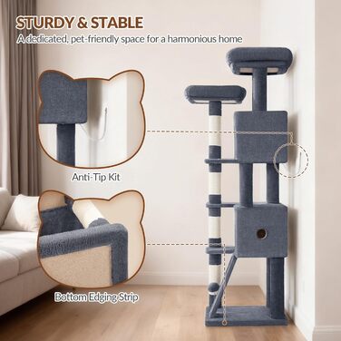 Котячий будиночок Kratzbaum 178 см, великий, стабільний з когтеточками, лежаками та платформами, сірий