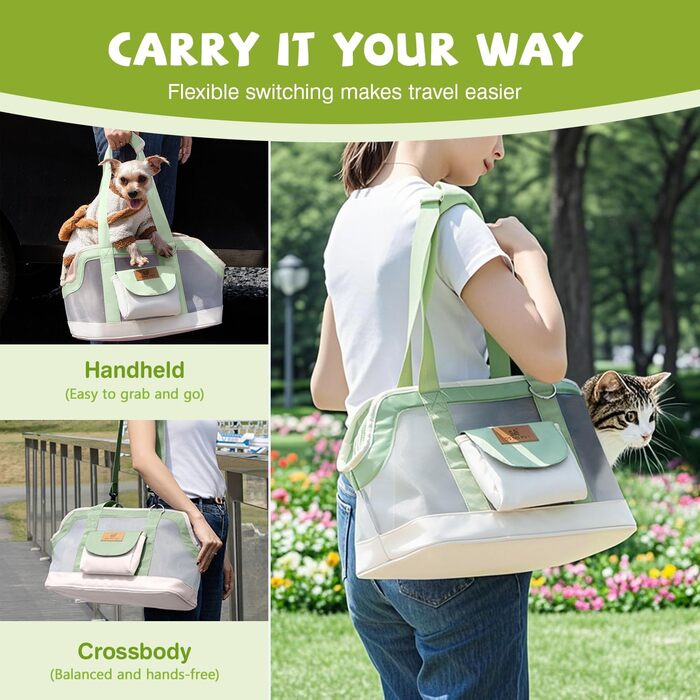 Транспортна сумка для собак і котів ALLSOPETS, легка, дихаюча, для подорожей, до ветеринара, рожева та м'ятно-зелена
