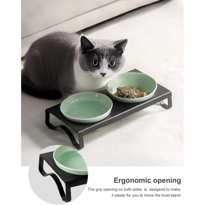 Керамічні годівниці та миски для котів та маленьких собак, зелені, 12,7 см, 2 миски + підставка, для вологого та сухого корму